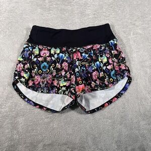 Lululemon Speed Up Shorts Womens 2 Black Floral Lined‎ Mid Rise 4" Running Yoga